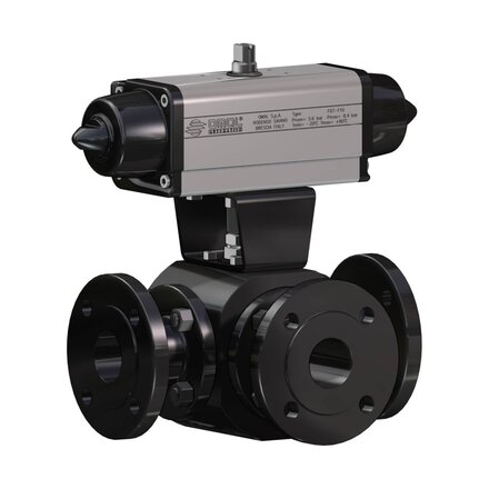 ST305F03CAA0AFQNV00BAFIA0 - Omal THOR 3-weg kogelkraan DN20 (3/4") T-port PN 16-40 Koolstofstaal (Carbon steel) A105 - SR pneumatisch