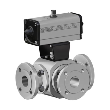 DT307104ABA0ADQNV000AFHA0 - Omal THOR 3-weg kogelkraan DN32 (1 1/4") T-port ANSI 150 RVS 316 - DA pneumatisch