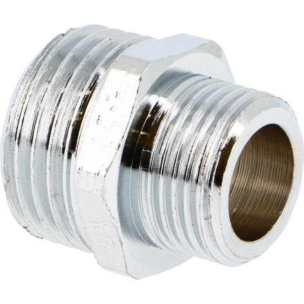 245G2015CH - Verloopnippel 245G Verchroomd messing 3/4" buitendraad × 1/2" buitendraad