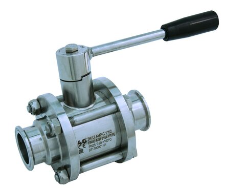 540130 63810 - 4G Ghidini 2-weg 3-delige kogelkraan RVS 316L, hendel, Clamp-aansluiting DIN 32676, maat 2", DN50, PN25