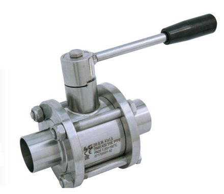 550142 6U710 - 4G Ghidini 2-weg 3-delige kogelkraan RVS 316L, hendel, stuiklas BS/OD, DN80, PN16, buismaat 76,1 X 2
