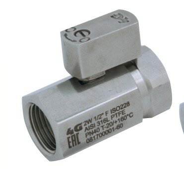 616201 60410 - 4G Ghidini 2-weg mini kogelkraan RVS 316L, rVS hendel, ISO 228 binnendraad, maat 1/4", DN10, PN40