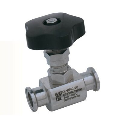 658030 61500 - 4G Ghidini naaldventiel, RVS 316L handwiel, Clamp-aansluiting DIN 32676, maat 3/4", DN6, PN100
