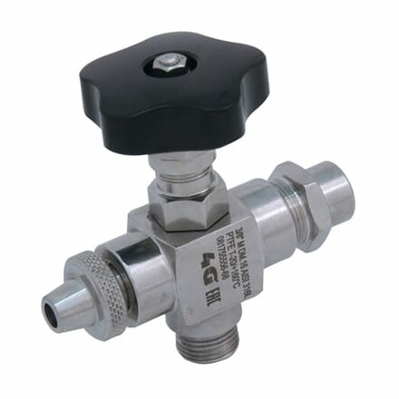 688005 61200 - 4G Ghidini peilglaskraan onder met monstername RVS 316L, ISO 228 buitendraad, maat 1/2", PN16, peilglasbuis 16 mm