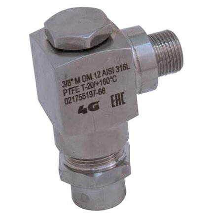 680005 60600 - 4G Ghidini peilglaskraan boven haaks RVS 316L, ISO 228 buitendraad, maat 3/8", PN16, peilglasbuis 12 mm