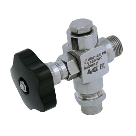 688006 61200 - 4G Ghidini peilglaskraan boven of onder RVS 316L, ISO 228 buitendraad, maat 1/2", PN16, peilglasbuis 16 mm