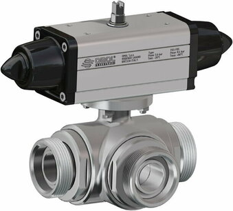 V464-V465 ,RVS ,  Omal Kogelkraan,pneumatisch bediend,SR,  ,T port ,- G1 - DN25 / PN 40 SG464H066